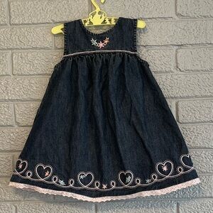Gymboree y2k 24M girls navy embroidered denim dress hearts flowers